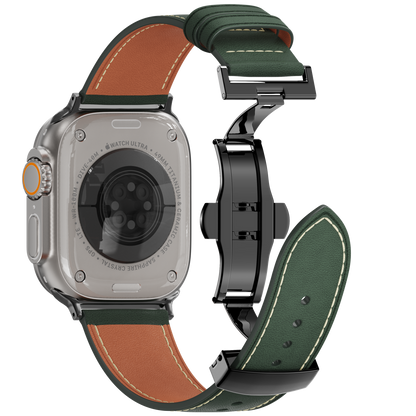 Leather Butterfly Band – Ideal Gift for Apple Watch Users – Soft Genuine Leather, Multiple Colors ⚫️ Sleek Black Buckle