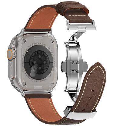 Affordable Genuine Leather Butterfly Buckle Band for Apple Watch