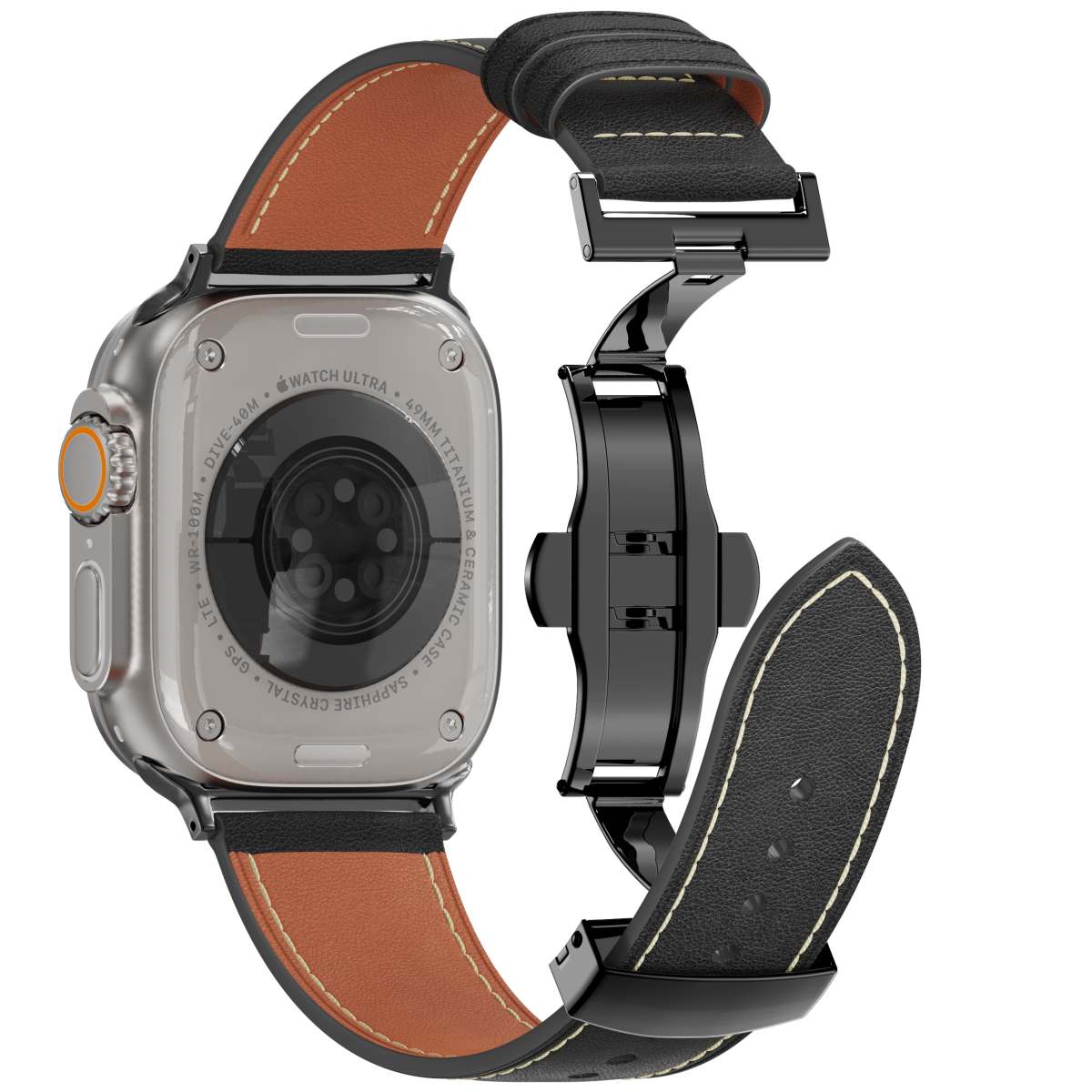 Leather Butterfly Band – Ideal Gift for Apple Watch Users – Soft Genuine Leather, Multiple Colors ⚫️ Sleek Black Buckle