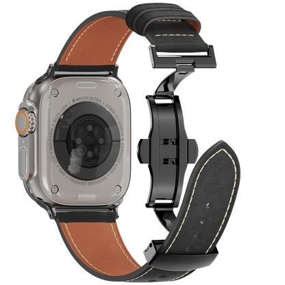 Leather Butterfly Band – Ideal Gift for Apple Watch Users – Soft Genuine Leather, Multiple Colors ⚫️ Sleek Black Buckle