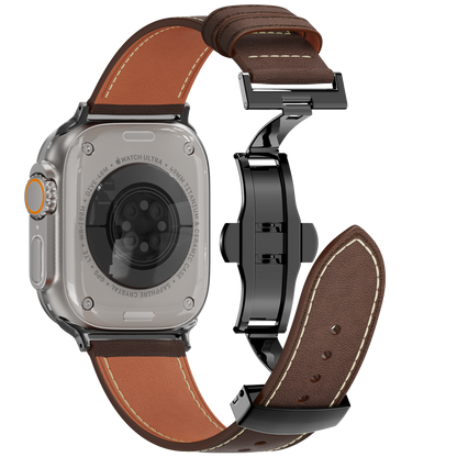 Leather Butterfly Band – Ideal Gift for Apple Watch Users – Soft Genuine Leather, Multiple Colors ⚫️ Sleek Black Buckle