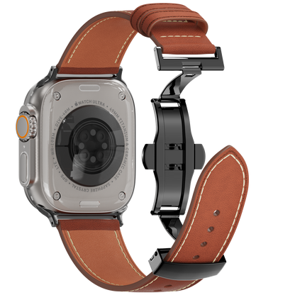 Leather Butterfly Band – Ideal Gift for Apple Watch Users – Soft Genuine Leather, Multiple Colors ⚫️ Sleek Black Buckle