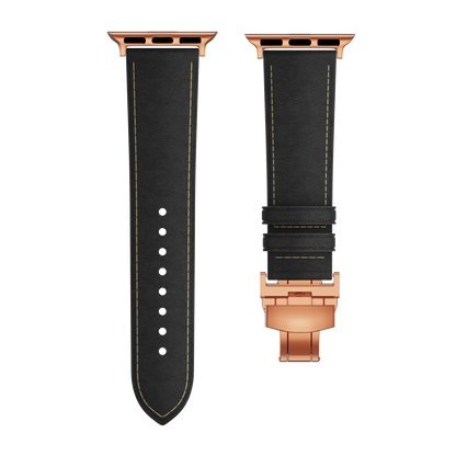 Genuine Leather Butterfly Clasp Band for Apple Watch,Rose Gold