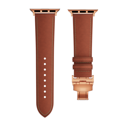 Genuine Leather Butterfly Clasp Band for Apple Watch,Rose Gold