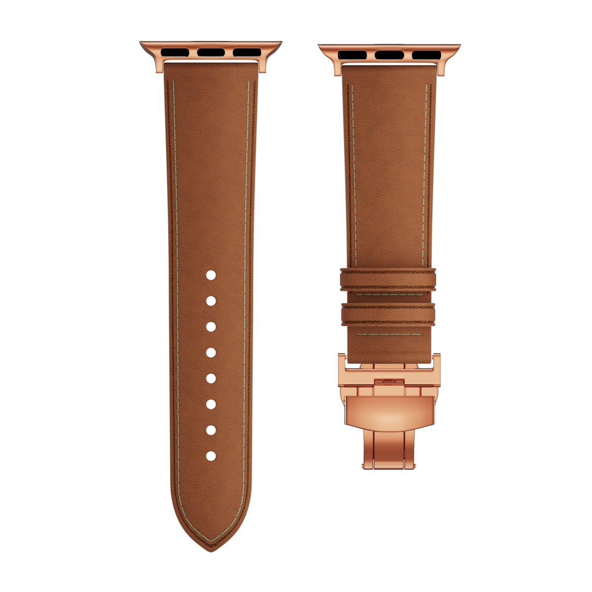 Genuine Leather Butterfly Clasp Band for Apple Watch,Rose Gold