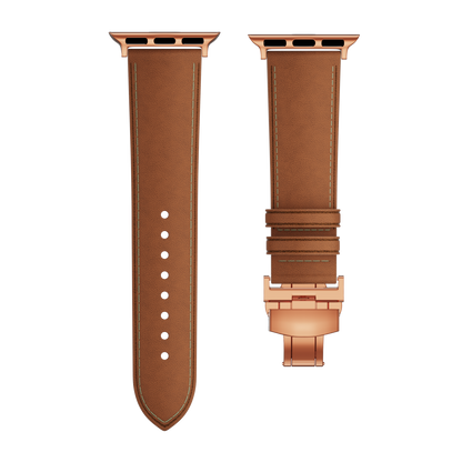 Genuine Leather Butterfly Clasp Band for Apple Watch,Rose Gold