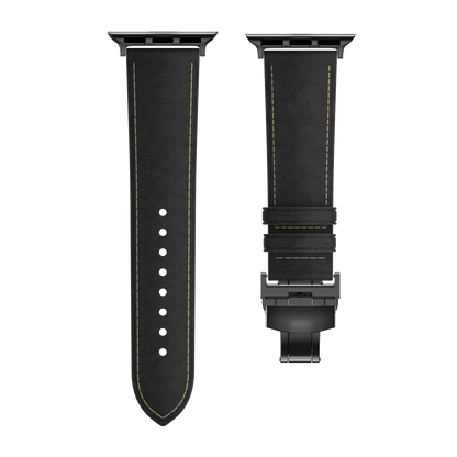 Leather Butterfly Band – Ideal Gift for Apple Watch Users – Soft Genuine Leather, Multiple Colors ⚫️ Sleek Black Buckle