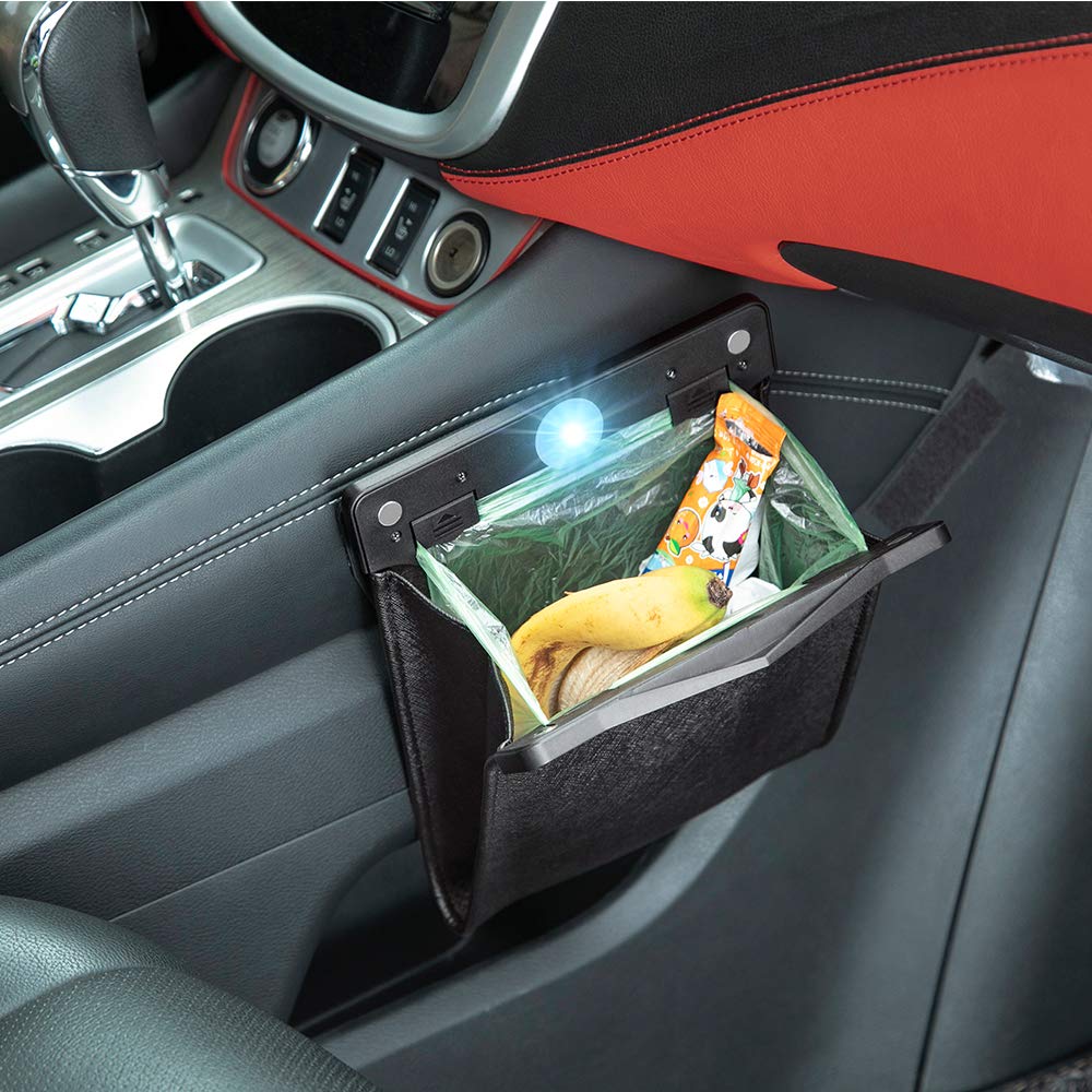 LED Car Trash Can | Waterproof, Leather Hanging Garbage Bag