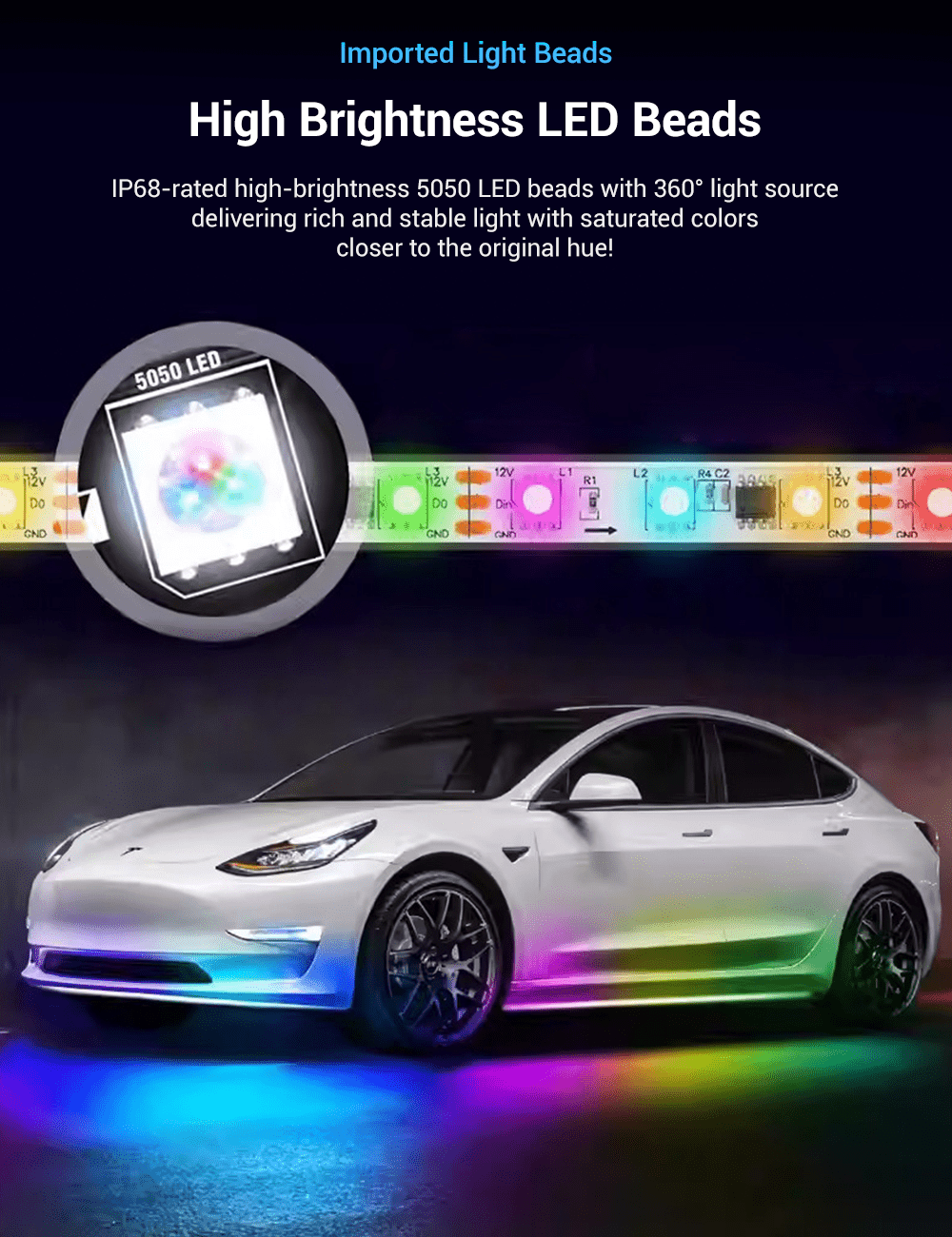 LED Chassis Ambient Lights for Tesla Model 3/Y (4PCS)