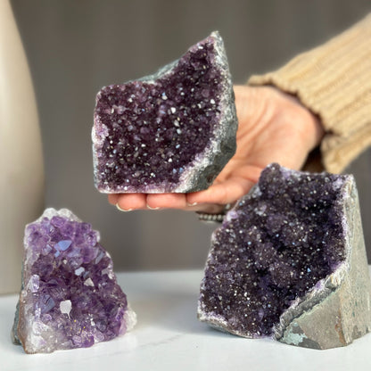 Medium Amethyst Cut Base Clusters, 3 pieces 3 Lbs approx
