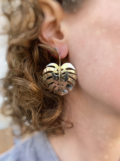 Monstera Earrings in Sterling Silver - Large