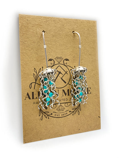 Mini Jellyfish Earrings in Sterling Silver with Turquoise Beads