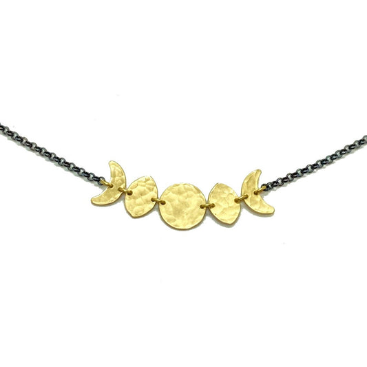 Moon Phase Necklace in Oxidized Sterling Silver and Brass