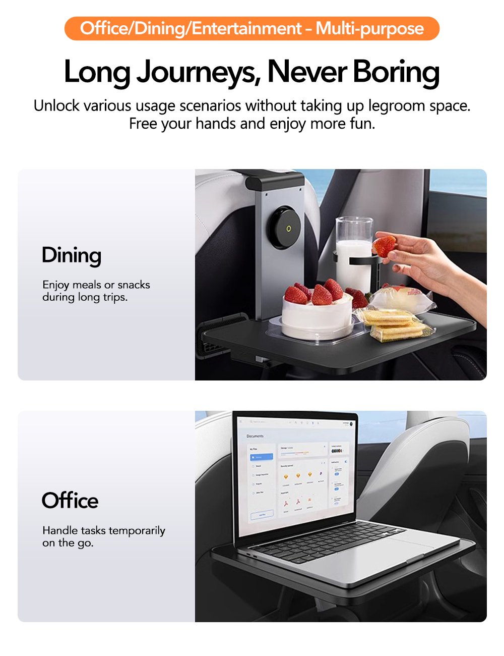 Multi-function Backseat Table Tray for Tesla Model 3/Y