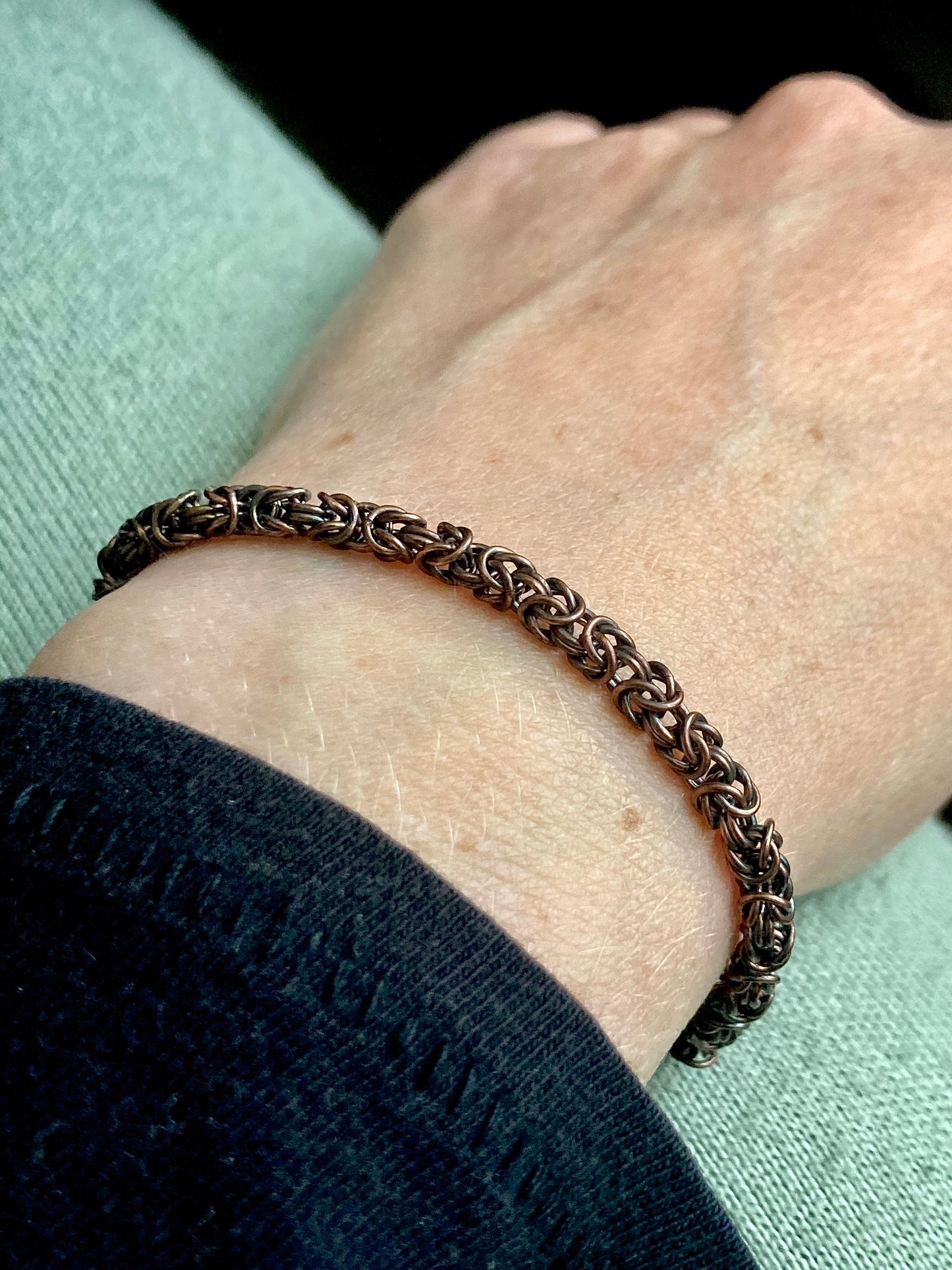 Delicate Byzantine Chainmaille Bracelet in Oxidized Copper