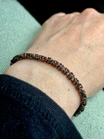 Delicate Byzantine Chainmaille Bracelet in Oxidized Copper
