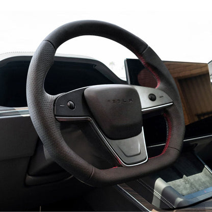 Plaid Round Steering Wheel Replacement for Tesla Model S / X 2021-2025