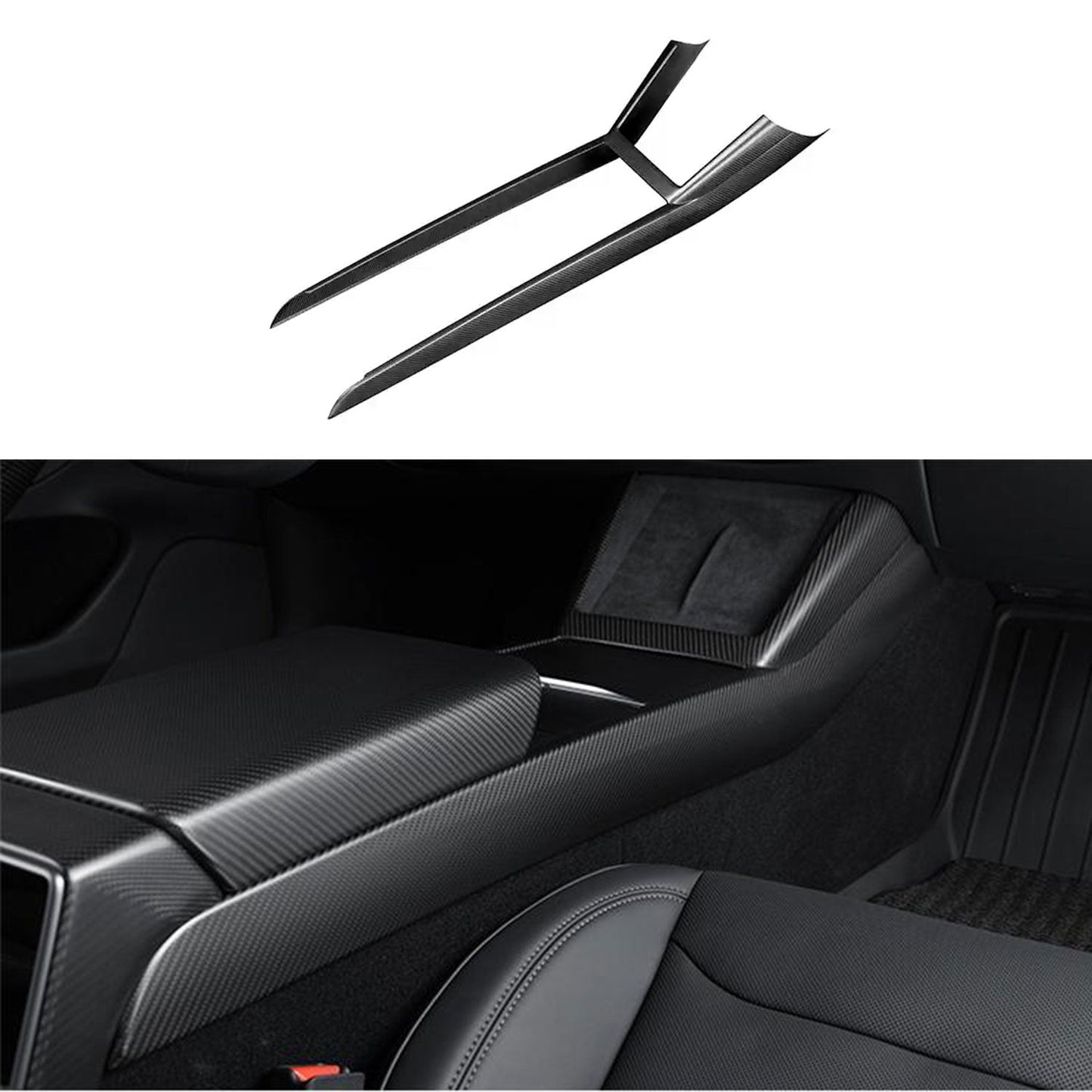 Real Dry Carbon Fiber Center Console Combo Side Panel & Charging Pad Overlay for Model 3 Highland & New Model Y