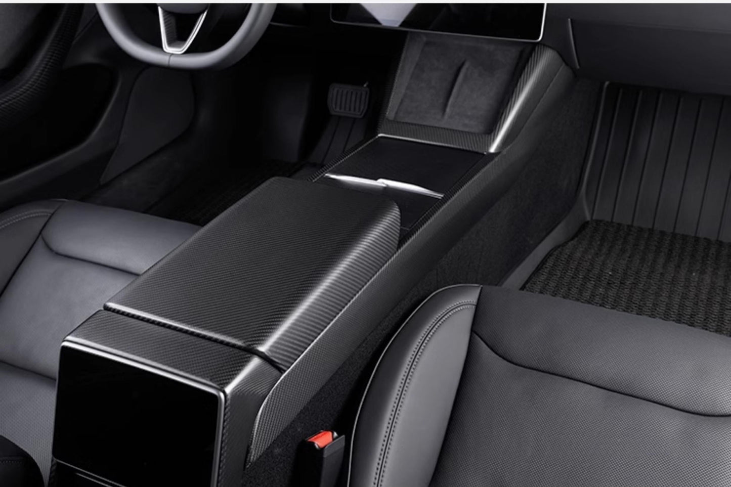 Real Dry Carbon Fiber Center Console Combo Side Panel & Charging Pad Overlay for Model 3 Highland & New Model Y
