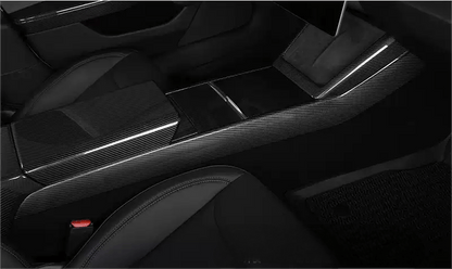 Real Dry Carbon Fiber Center Console Side Panel Overlays for Model 3 Highland & New Model Y (2 Pieces)