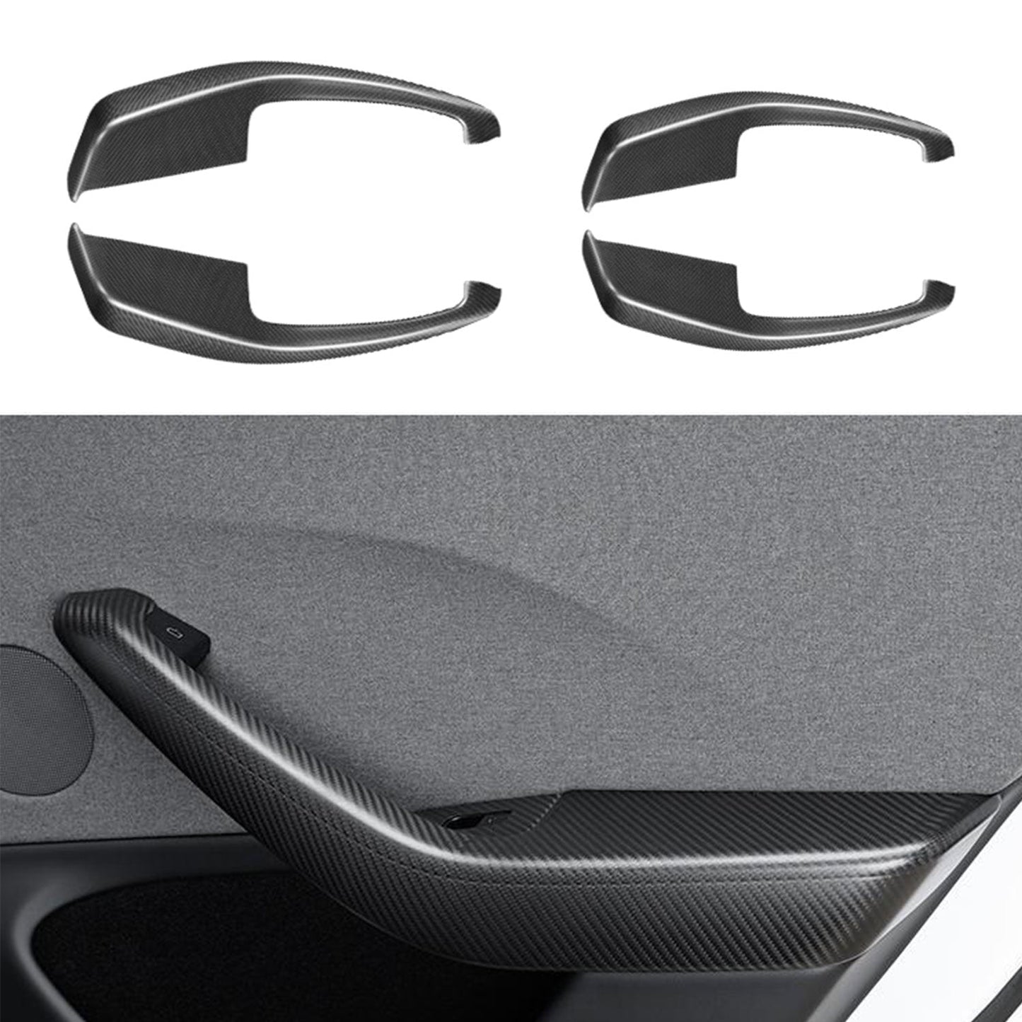 Real Dry Carbon Fiber Door Armrest Cover Overlays for Model 3 Highland