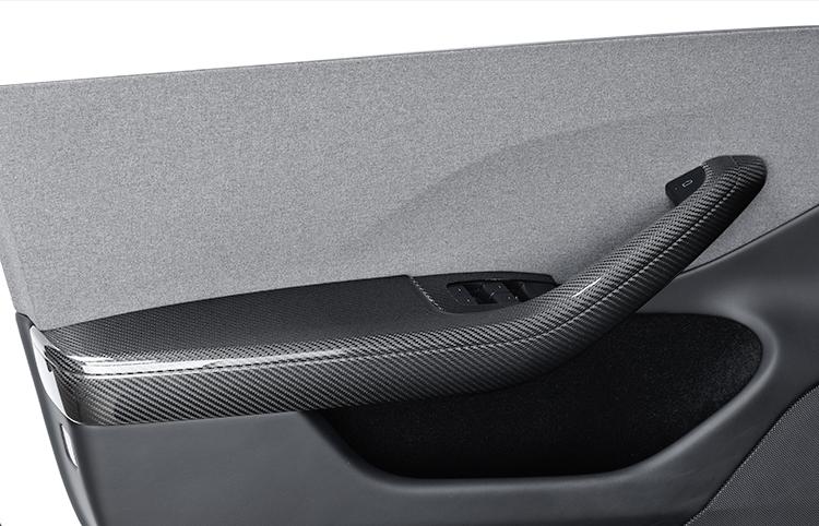 Real Dry Carbon Fiber Door Armrest Cover Overlays for Model 3 Highland