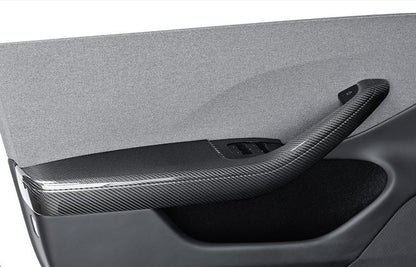Real Dry Carbon Fiber Door Armrest Cover Overlays for Model 3 Highland