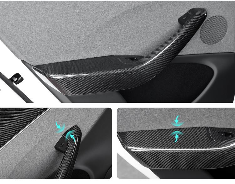 Real Dry Carbon Fiber Door Armrest Cover Overlays for Model 3 Highland