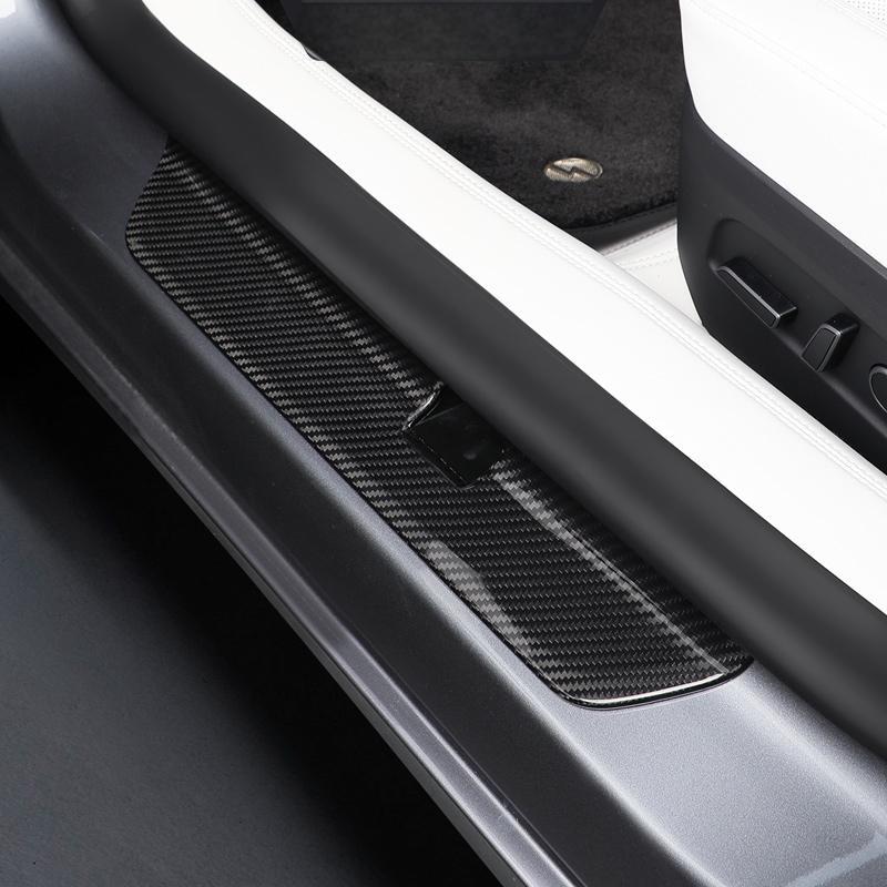 Real Dry Carbon Fiber Door Sill Strip Overlay for Model 3/Y
