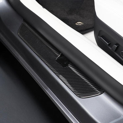 Real Dry Carbon Fiber Door Sill Strip Overlay for Model 3/Y