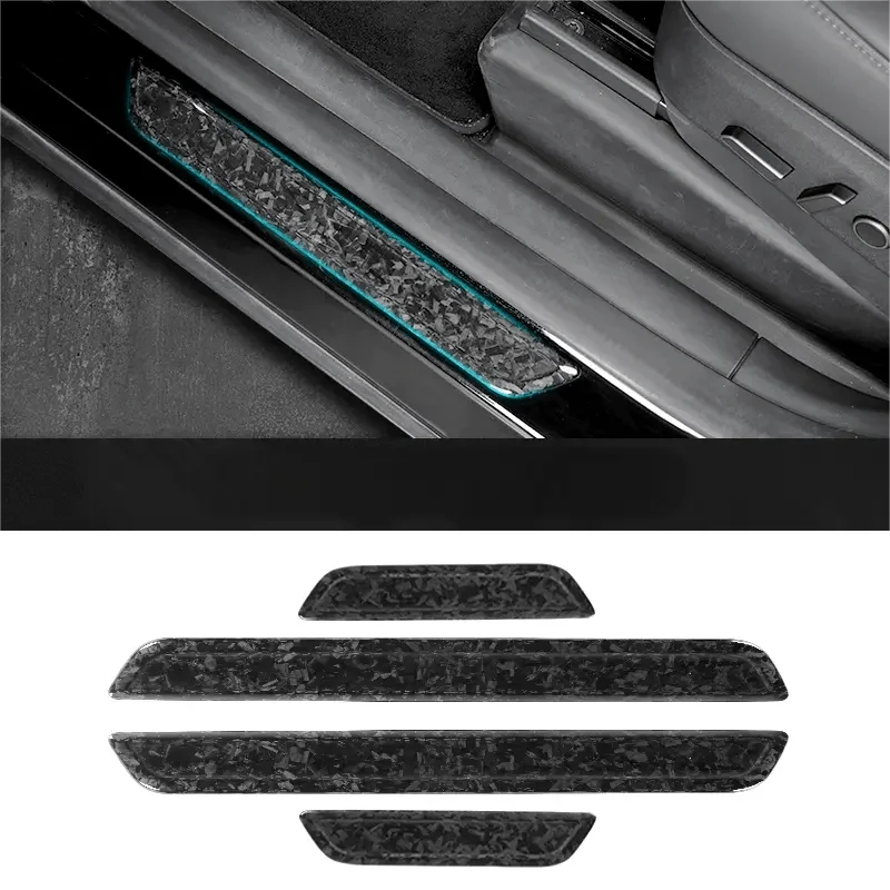 Real Dry Carbon Fiber Door Sill Strip Overlay for Model 3/Y
