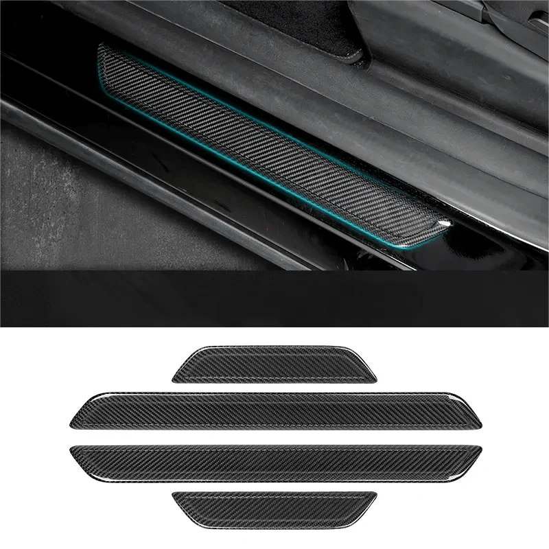 Real Dry Carbon Fiber Door Sill Strip Overlay for Model 3/Y