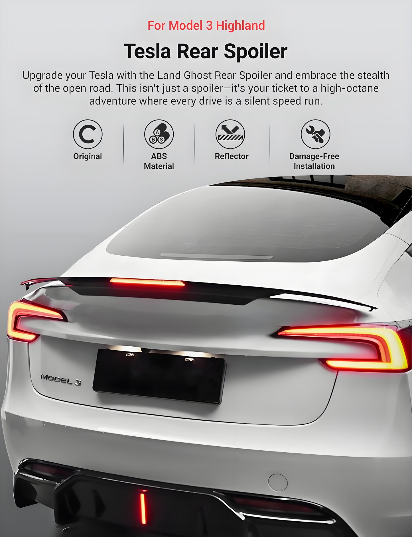 Rear Led Spoiler for Tesla Model 3 Highland / Model Y