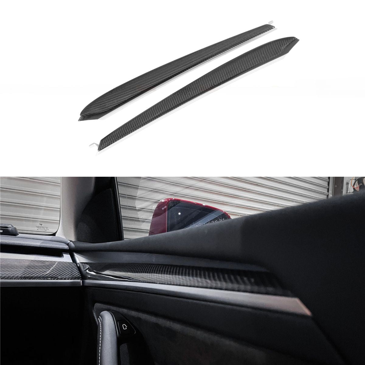 Repalcement Real Carbon Fiber Front Door Trim Panel  for Model 3 / Y 2021-2023