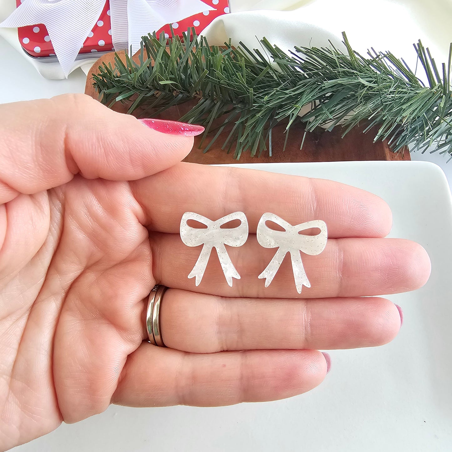 Bow Studs - White Shimmer