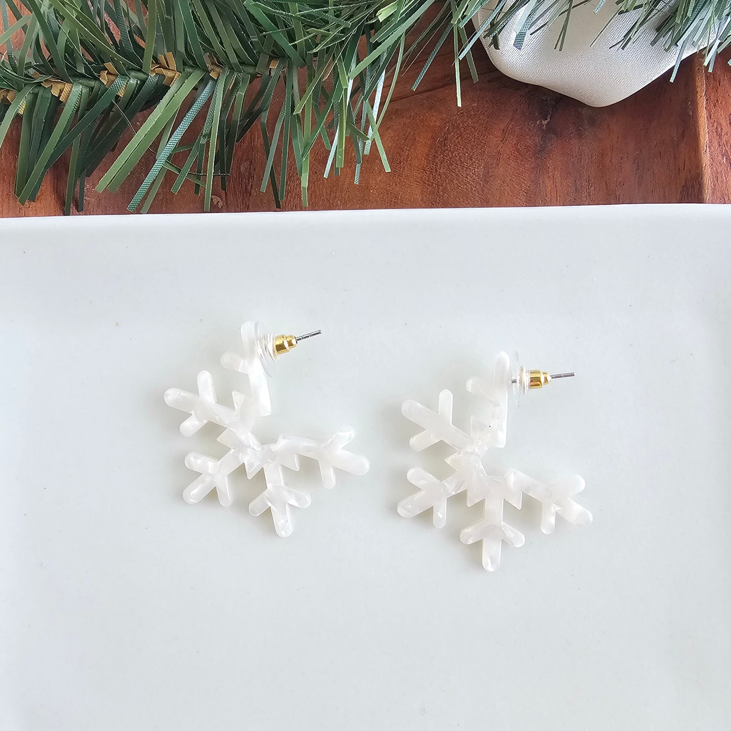 Snowflake Hoops - Cream