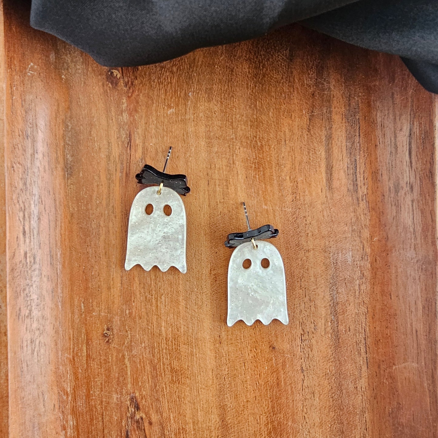 Bow Ghost Earrings - White Shimmer