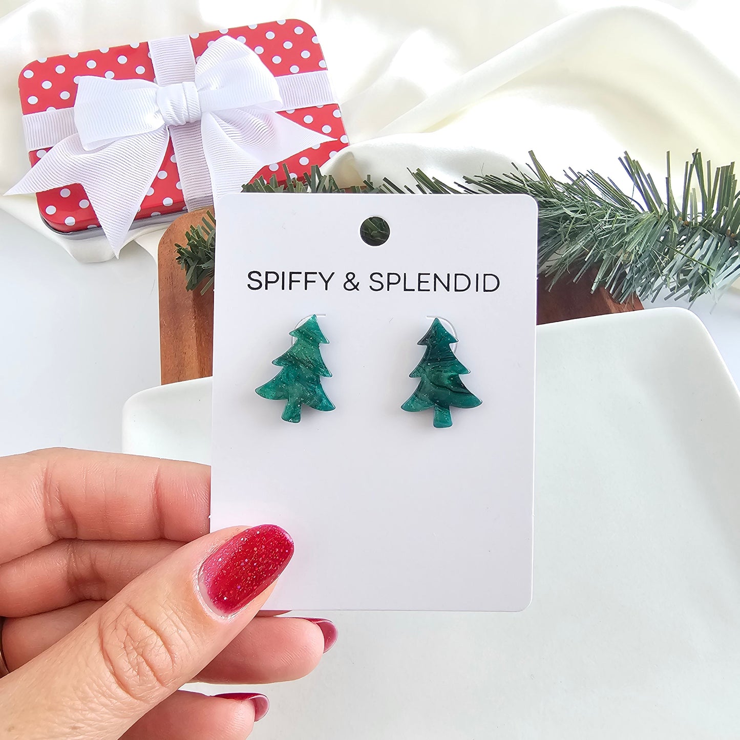 Christmas Tree Studs - Green Shimmer