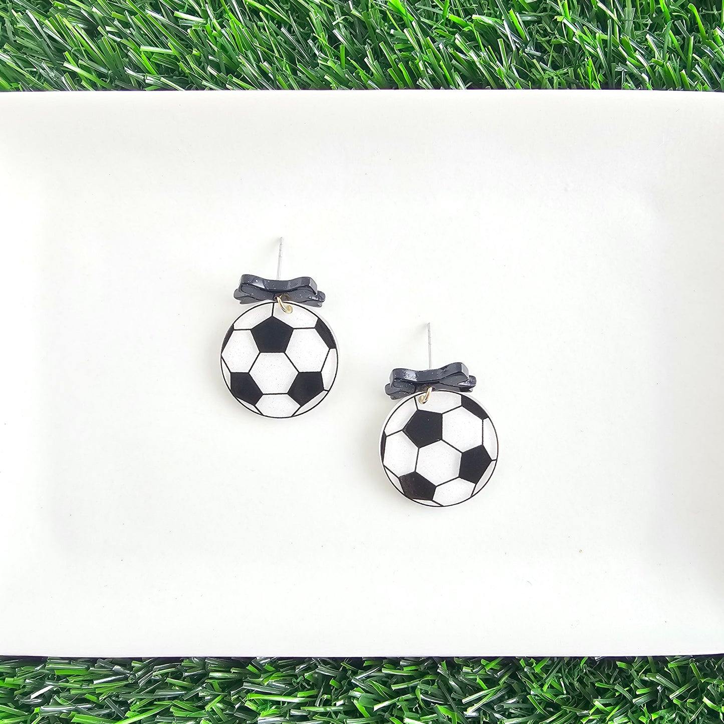 Bow Soccer Ball Earrings