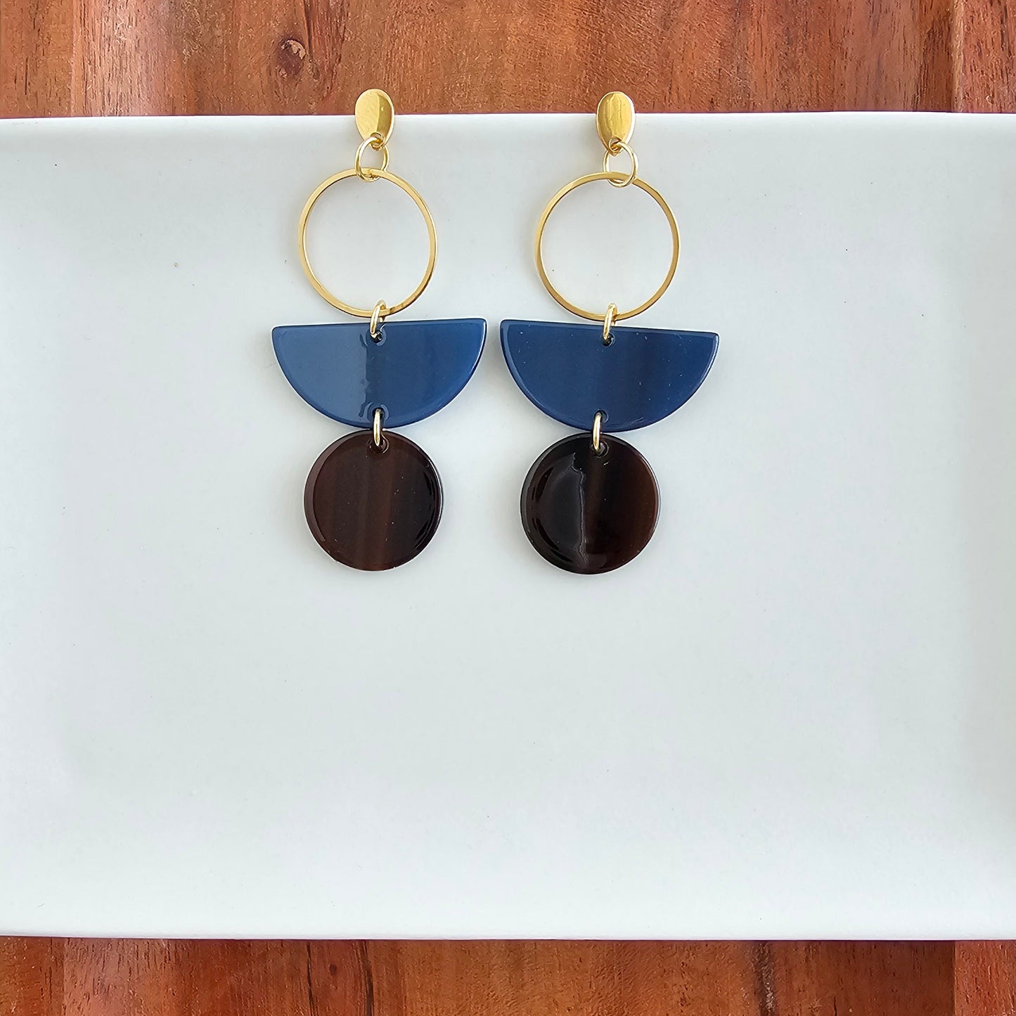 Wren Earrings - Navy & Mahogany