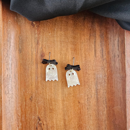 Mini Bow Ghost Earrings - Light Pink Shimmer