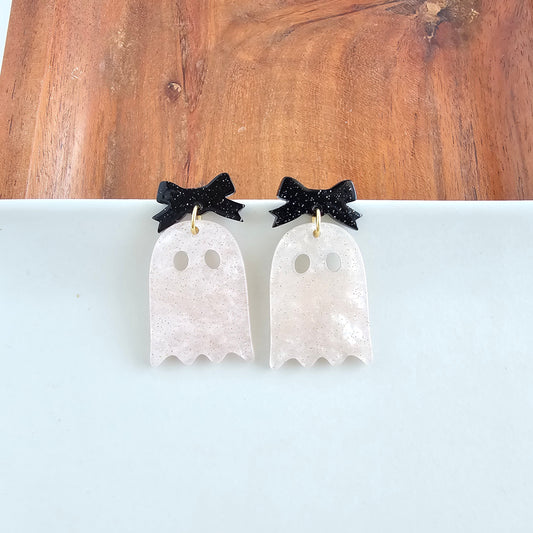 Bow Ghost Earrings - Light Pink Shimmer