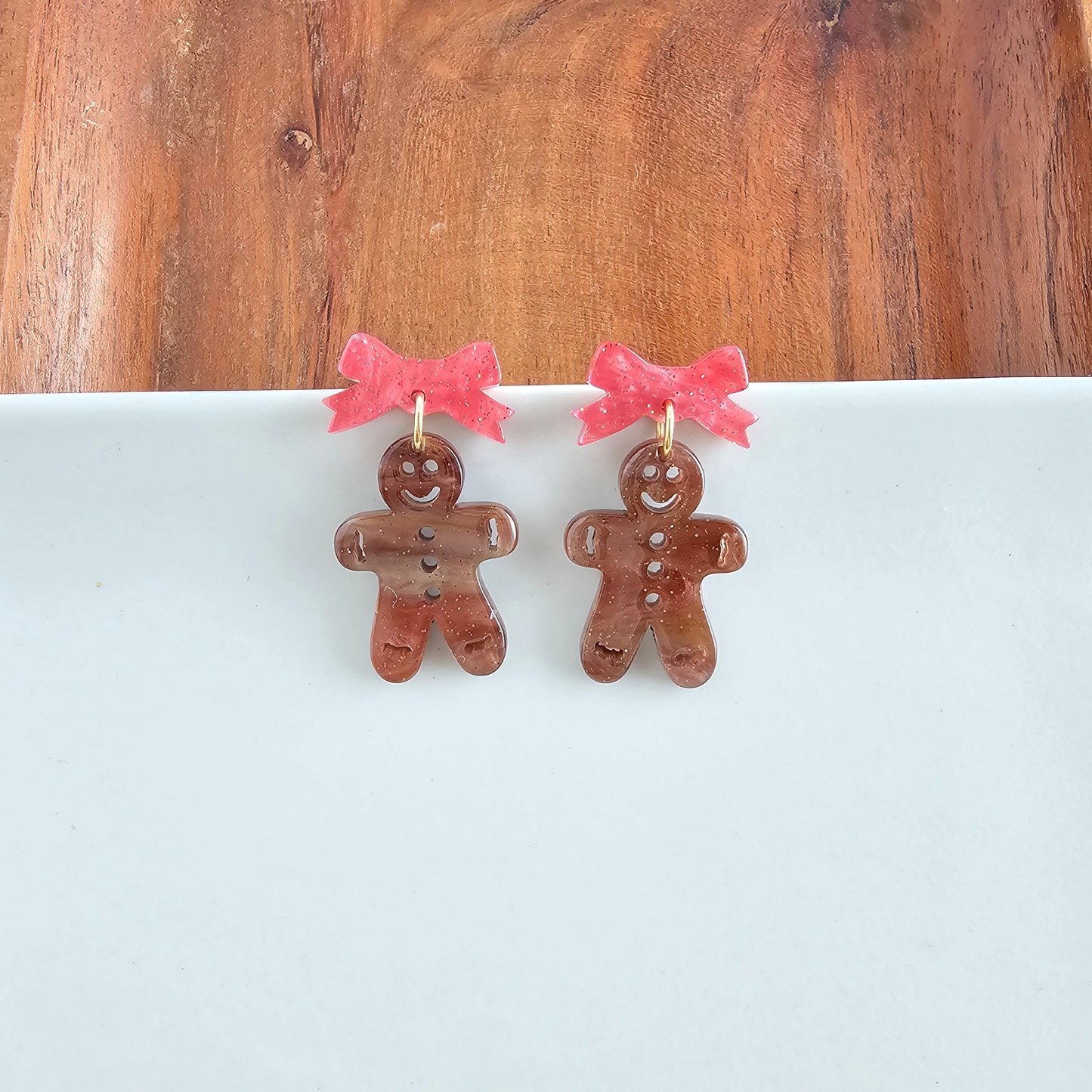 Bow Gingerbread Earrings - Red Shimmer