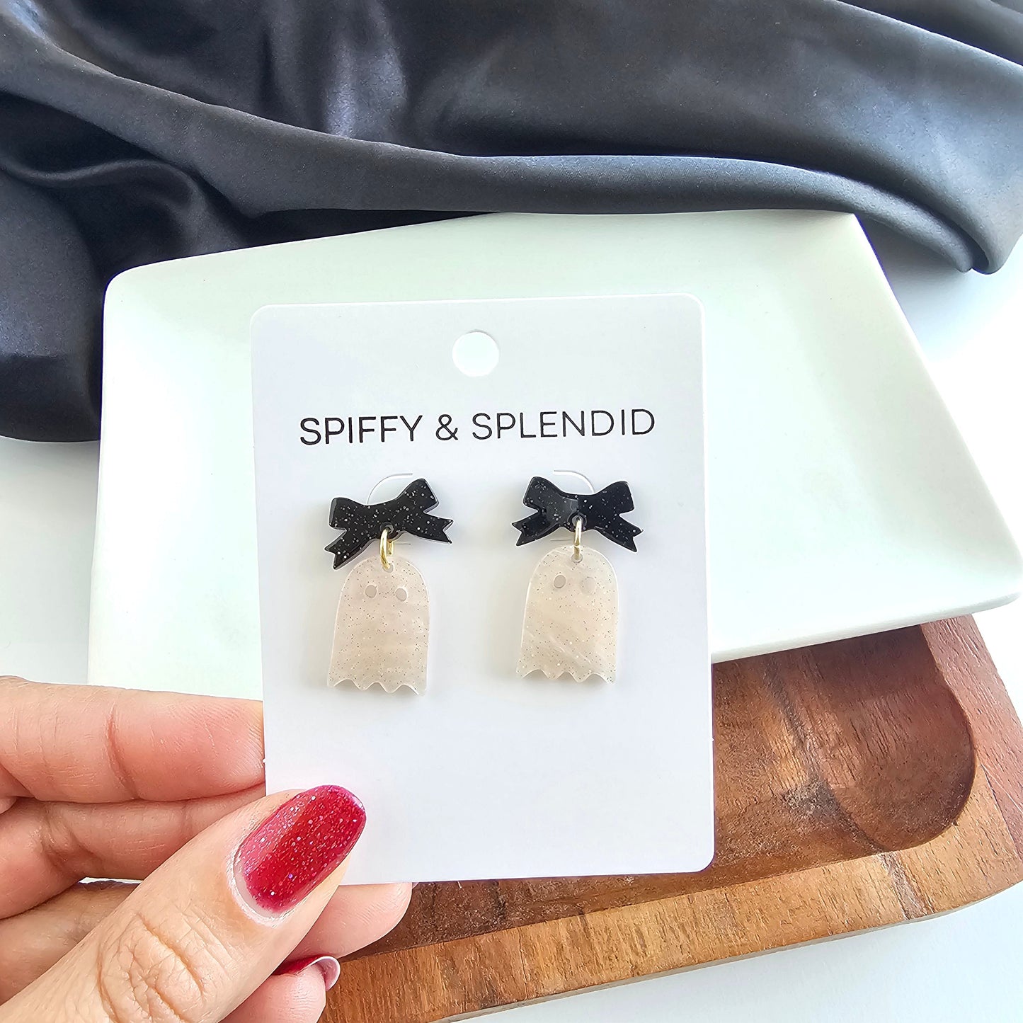 Mini Bow Ghost Earrings - Light Pink Shimmer