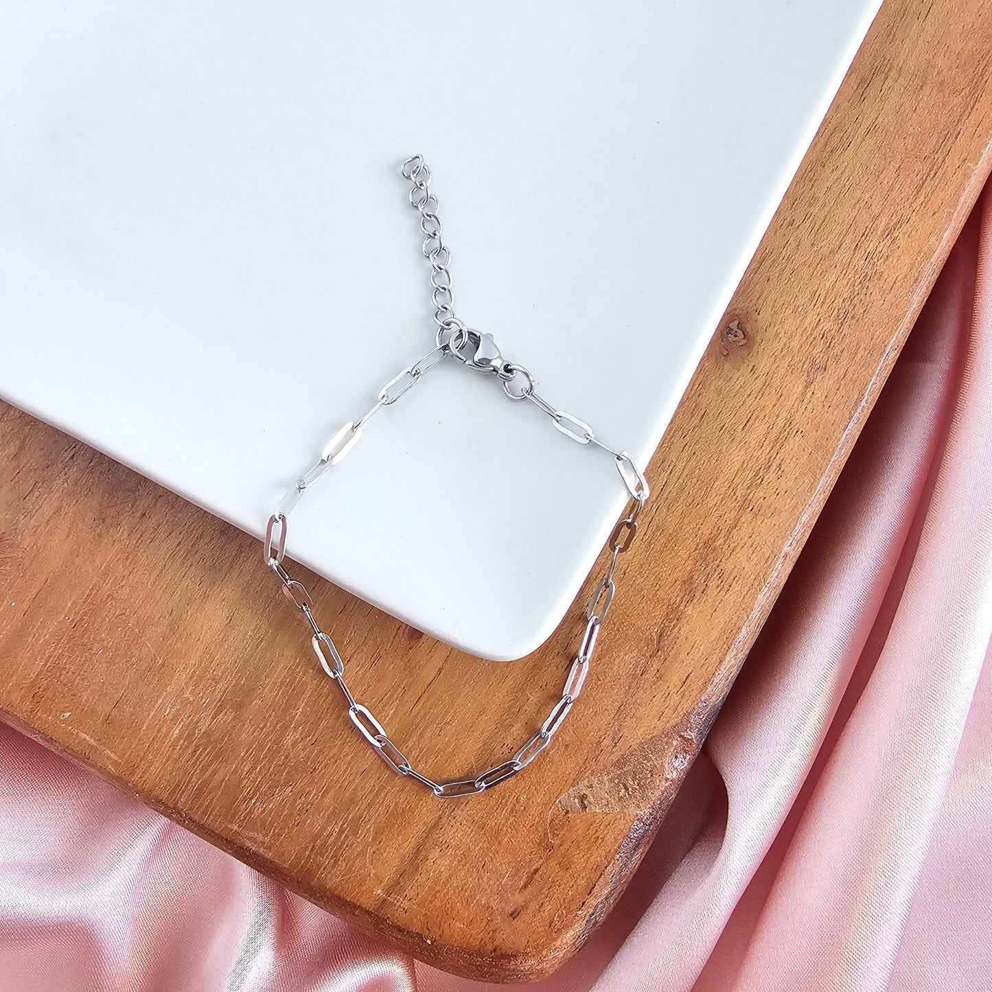Luxe Silver Delicate Paper Clip Bracelet