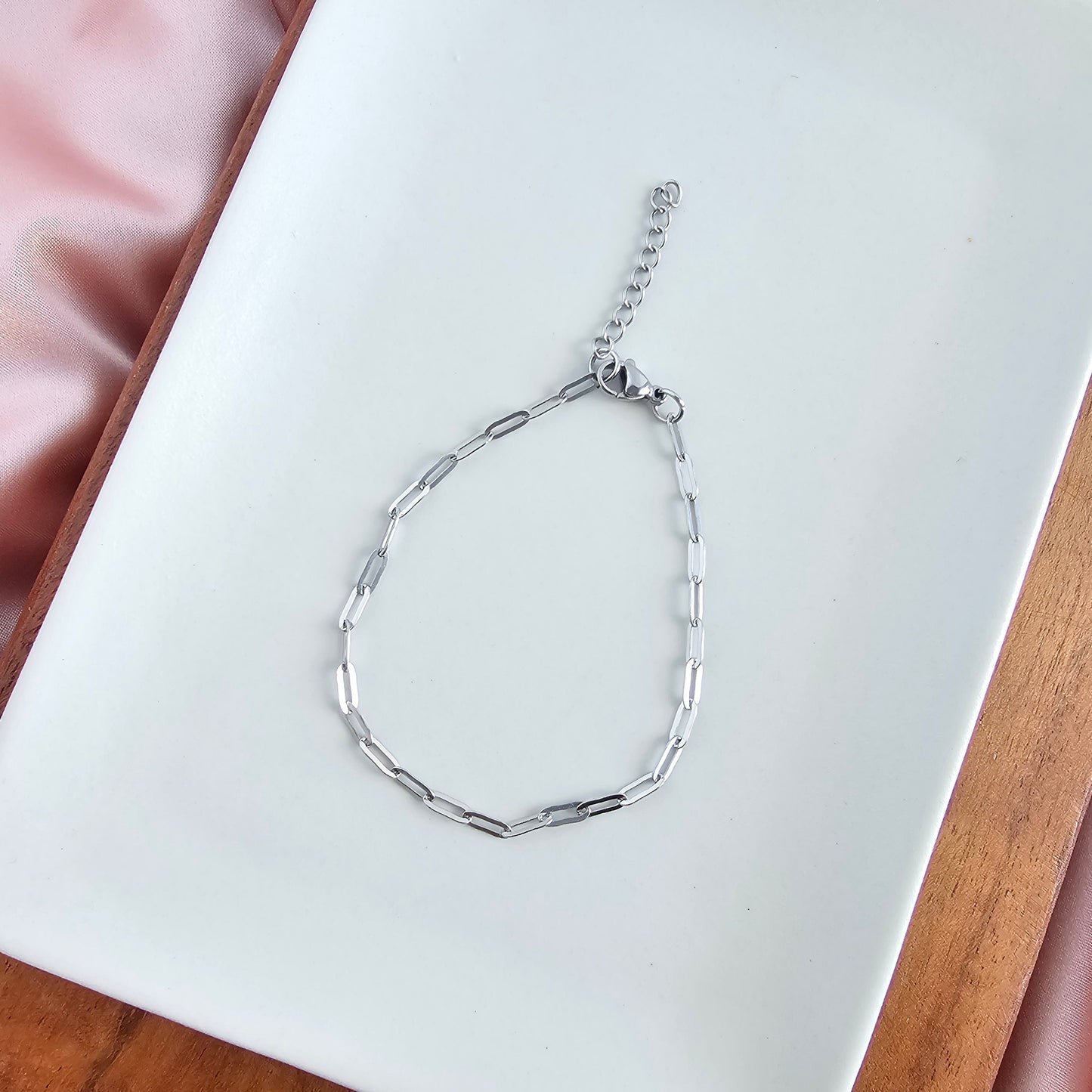 Luxe Silver Delicate Paper Clip Bracelet