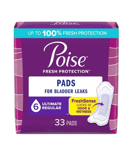 6 Drop Ultimate 33ct Poise Incontinence Pads & Postpartum continence Pads Reg L