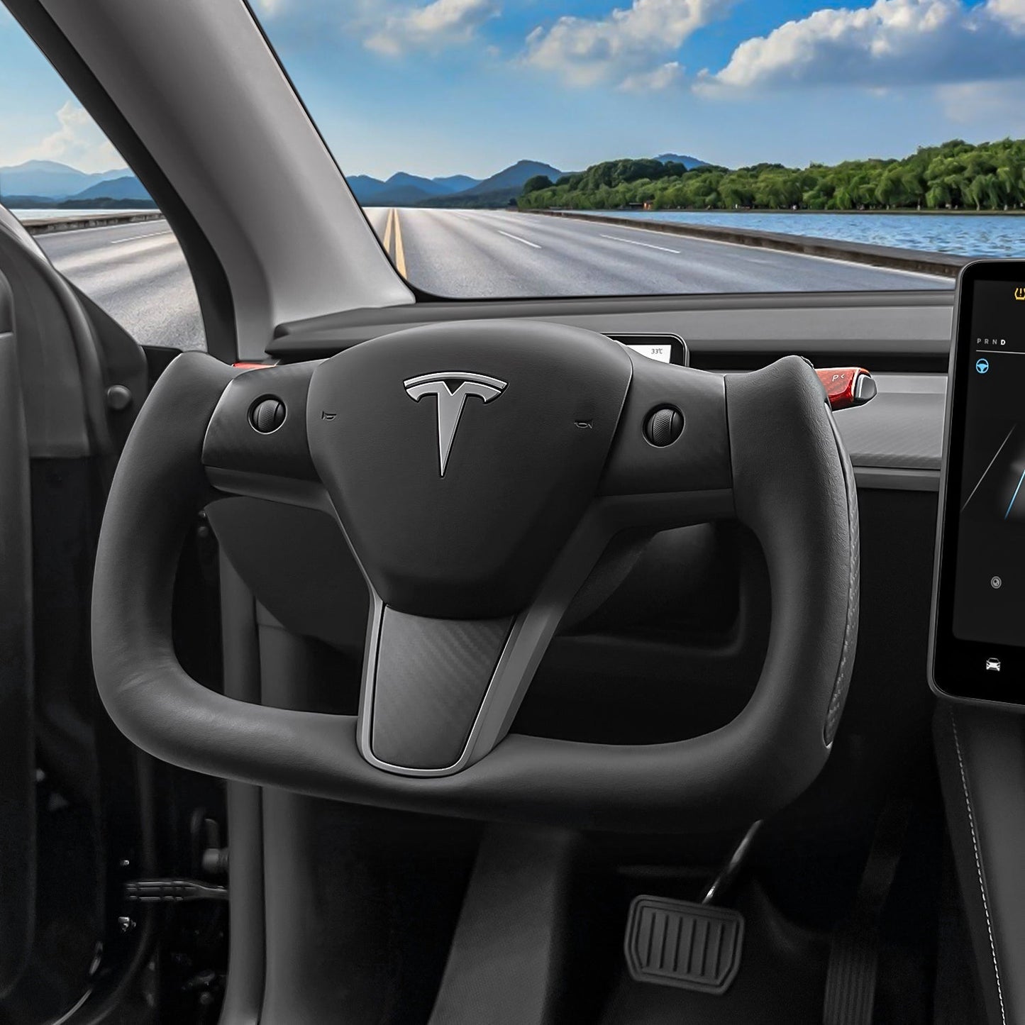 TESERY Yoke Carbon Fiber Steering Wheel for Tesla Model 3 / Y【Style 34】