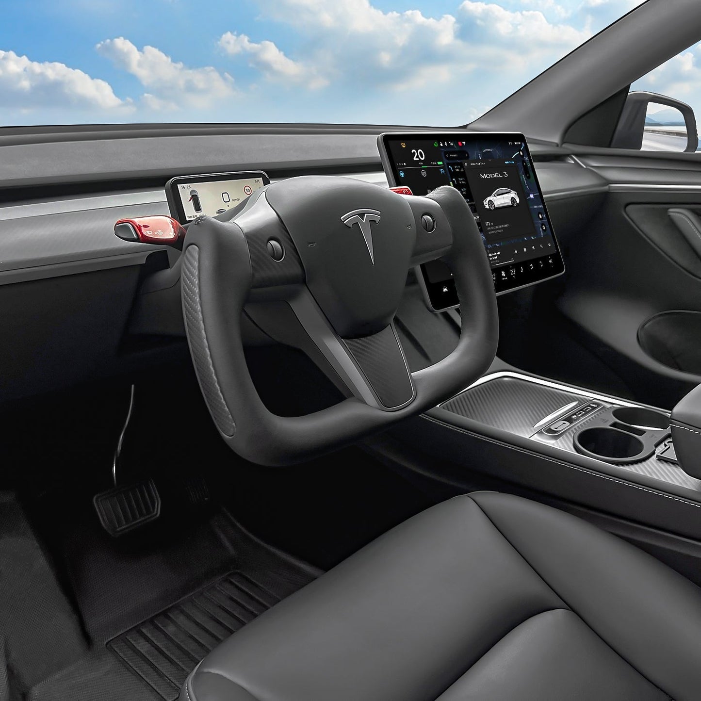 TESERY Yoke Carbon Fiber Steering Wheel for Tesla Model 3 / Y【Style 34】