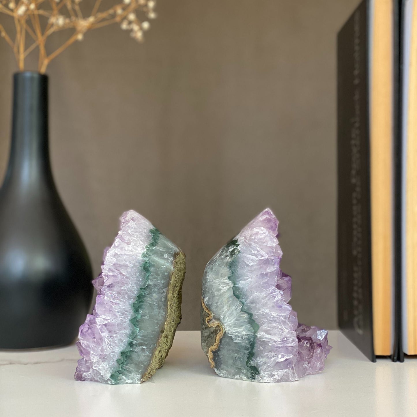 Lovely Amethyst Set with Agate bands at edges, perfect gift for crystal collectors